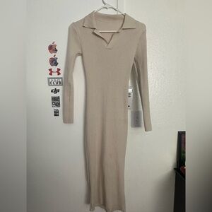 Elegant Cream Ribbed Knit Dress